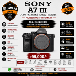 Sony A7 III Mirrorless Camera Body | 24.2MP Full-Frame | 4K Video | 5-Axis IBIS | Professional Hybrid Camera SK303
