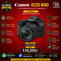 Canon EOS 80D + EF-S 18-135mm Lens | DSLR Camera | Excellent Condition | Best Deal SK445