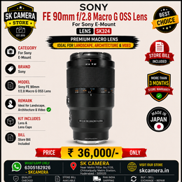 Sony FE 90mm f/2.8 Macro G OSS Lens for Sony E-Mount | SK324