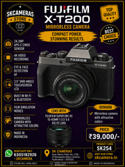 Fujifilm X-T200 with XC 15-45mm f/3.5-5.6 OIS PZ Lens | 24.2MP Mirrorless Camera Kit for Photography, Travel, Vlogging & Content Creation | SK254