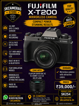 Fujifilm X-T200 with XC 15-45mm f/3.5-5.6 OIS PZ Lens | 24.2MP Mirrorless Camera Kit for Photography, Travel, Vlogging & Content Creation | SK254