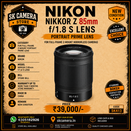 Nikon NIKKOR Z 85mm f/1.8 S Lens | Full-Frame Z-Mount Portrait Prime Lens | SK413