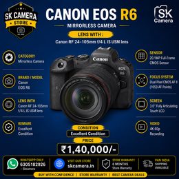 Canon EOS R6 with RF 24-105mm f/4L IS USM Lens  | Full-Frame Mirrorless Camera | 20.1MP | 4K 60p | In-Body Image Stabilization SK459