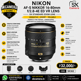 Nikon AF-S NIKKOR 16-80mm f/2.8-4E ED VR Lens – DX Standard Zoom Lens | SK362