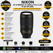 Nikon AF-S NIKKOR 70-300mm f/4.5-5.6G IF-ED VR Lens | Nikon F Mount | FX Full-Frame Telephoto Zoom Lens | Vibration Reduction (VR) SK371