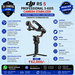 DJI RS 5 Gimbal – SK410 | Professional 3-Axis Camera Stabilizer | AI Subject Tracking | 3kg Payload | Cinematic Filmmaking Rig