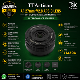 TTArtisan AF 27mm f/2.8 APS-C Autofocus Pancake Prime Lens | Ultra-Compact STM Lens | SK400