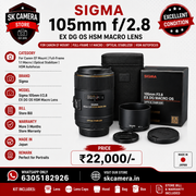 Sigma 105mm f/2.8 EX DG OS HSM Macro Lens for Canon EF Mount | Full-Frame 1:1 Macro | Optical Stabilizer | HSM Autofocus | SK372