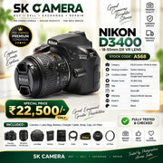Pre-owned Nikon D3400 + 18-55mm G VR lens AS68