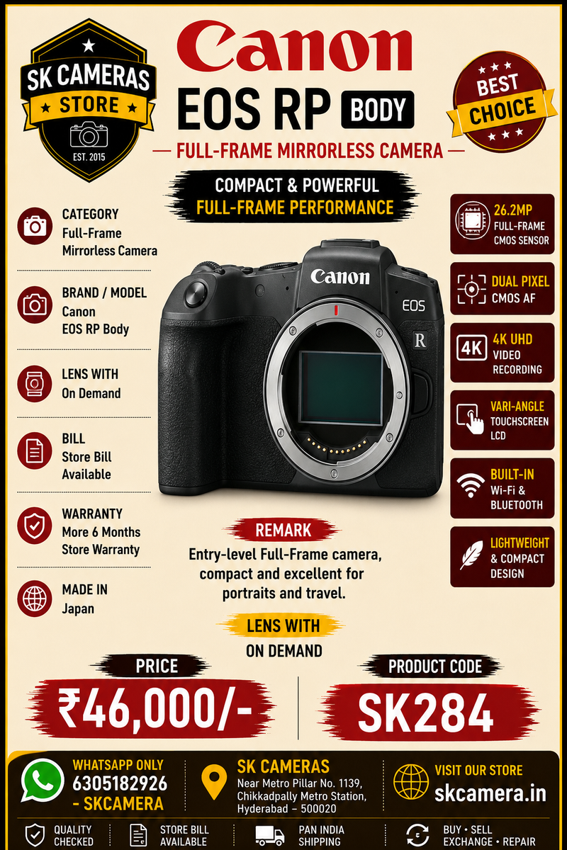 Canon EOS RP Body Compact Full-Frame Mirrorless Camera 26.2MP Full-Fra ...