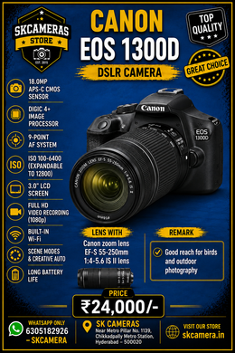 Canon EOS 1300D with EF-S 55-250mm f/4-5.6 IS II Lens | Beginner DSLR Camera Kit for Wildlife, Travel, Portrait & Daily Photography | SK225