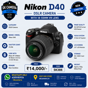 Nikon D40 DSLR Camera with AF-S NIKKOR 18-55mm f/3.5-5.6G II ED VR Lens | 6.1MP Entry-Level DSLR | Used – SK386