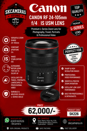 Canon RF 24-105mm f/4L IS USM Lens | Premium L-Series Zoom Lens for Photography, Travel, Portraits & Professional Video | SK226