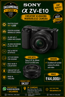 Sony ZV-E10 with E PZ 16-50mm f/3.5-5.6 OSS Lens | APS-C Mirrorless Vlogging Camera for 4K Video, Content Creation, Live Streaming & Photography | SK237