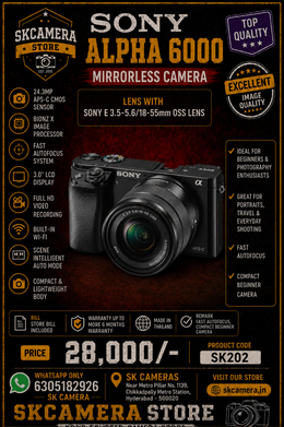 Sony A6000 with 18-55mm OSS Lens | 24.3MP Mirrorless Camera Kit for Photography, Travel, Vlogging & Full HD Video Recording | SK202