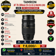 Tamron AF 70-300mm f/4-5.6 Di LD Macro Lens for Canon EF Mount | 1:2 Macro Capability | Full-Frame Telephoto Zoom | Lightweight & Versatile | SK319