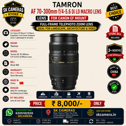 Tamron AF 70-300mm f/4-5.6 Di LD Macro Lens for Canon EF Mount | 1:2 Macro Capability | Full-Frame Telephoto Zoom | Lightweight & Versatile | SK319