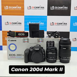 a) Canon EOS 200D Mark II with 18-55mm + 55-250mm Lenses | Dual Lens Kit | 24.1MP DSLR | 4K Video
