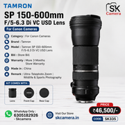 Tamron SP 150-600mm F/5-6.3 Di VC USD Lens | Ultra-Telephoto Zoom | Wildlife & Sports Photography SK335