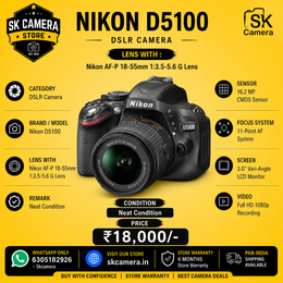Nikon D5100 + AF-P 18-55mm f/3.5-5.6G Lens | Budget DSLR for Beginners | Flip Screen | Full HD Video SK472
