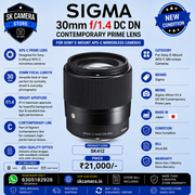 Sigma 30mm f/1.4 DC DN Contemporary Prime Lens for Sony E-Mount APS-C Mirrorless Cameras | SK412