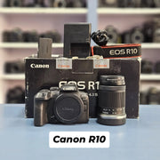 a) Canon EOS R10 Mirrorless Camera with RF-S 18-150mm IS STM Lens | 24.2MP APS-C | 4K Video | Fast Hybrid Autofocus | Compact All-Rounder | SK1046
