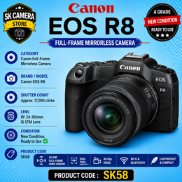 Pre-owned Canon EOS R8 Full-Frame Mirrorless Camera with RF 24-105mm IS STM Lens (A Grade)