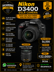 Nikon D3400 DSLR Camera with AF-P DX NIKKOR 18-55mm f/3.5-5.6G VR Lens | 24.2MP DX-Format DSLR | Ideal for Beginners, Travel, Portraits, Family Photography & Everyday Shooting | SK266