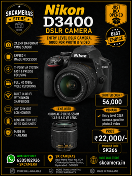 Nikon D3400 DSLR Camera with AF-P DX NIKKOR 18-55mm f/3.5-5.6G VR Lens | 24.2MP DX-Format DSLR | Ideal for Beginners, Travel, Portraits, Family Photography & Everyday Shooting | SK266