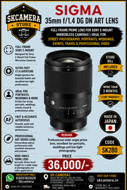 Sigma 35mm f/1.4 DG DN Art Lens Full-Frame Prime Lens for Sony E-Mount Mirrorless Cameras | Ideal for Street Photography, Portraits, Weddings, Events, Travel & Professional Video SK280
