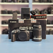 a) Canon EOS R10 Mirrorless Camera with RF-S 18-150mm IS STM Lens | 24.2MP APS-C | 4K Video | Fast Hybrid Autofocus | Compact All-Rounder | SK1046