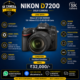 Nikon D7200 DSLR Camera with Nikon AF-S DX NIKKOR 18-140mm f/3.5-5.6G ED VR Lens | SK454