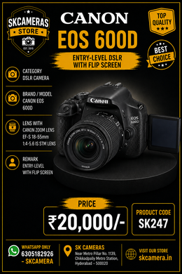 Canon EOS 600D with EF-S 18-55mm f/4-5.6 IS STM Lens | 18MP APS-C DSLR Camera for Photography, Travel, Learning, Content Creation & Everyday Shooting | SK247