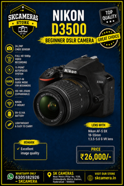 Nikon D3500 with 18-55mm f/3.5-5.6G VR Lens | 24.2MP Beginner DSLR Camera for Photography, Travel & Content Creation | SK209