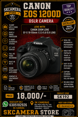 a) Canon EOS 1200D DSLR Camera with Canon EF-S 18-55mm Lens | 18MP Entry-Level DSLR Camera Kit for Photography, Travel & Beginner Content Creation | SK192