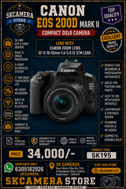 a) Canon EOS 200D Mark II with 18-55mm f/4-5.6 IS STM Lens | 24.1MP Compact DSLR Camera Kit for Photography, 4K Video Recording, Vlogging & Content Creation | SK195