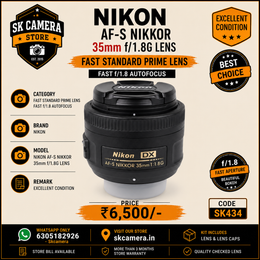 Nikon AF-S DX NIKKOR 35mm f/1.8G Lens | Fast Standard Prime Lens | f/1.8 Autofocus | Nikon F-Mount | Excellent Condition SK434