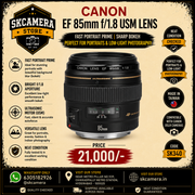 Canon EF 85mm f/1.8 USM Lens | Fast Portrait Prime | Sharp Bokeh | Perfect for Portraits & Low-Light Photography SK340