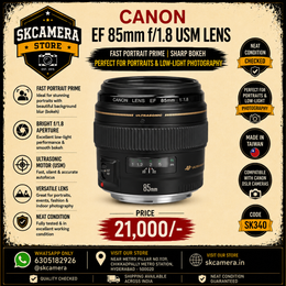 Canon EF 85mm f/1.8 USM Lens | Fast Portrait Prime | Sharp Bokeh | Perfect for Portraits & Low-Light Photography SK340
