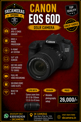 Canon EOS 60D with EF-S 18-135mm f/3.5-5.6 IS Lens | Versatile DSLR Camera Kit for Photography, Travel, Wildlife & Video Creation | SK224
