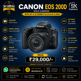 Canon EOS 200D DSLR Camera with Canon EF-S 18-55mm Lens | 24.2MP APS-C | Dual Pixel AF | Vari-Angle Touchscreen | Full HD | SK422