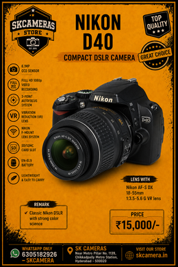 Nikon D40 with 18-55mm f/3.5-5.6G VR Lens | 6.1MP Beginner DSLR Camera for Photography, Travel & Daily Use | SK208