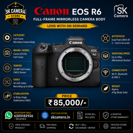 Canon EOS R6 Full-Frame Mirrorless Camera Body | 20.1MP CMOS | 4K 60fps | In-Body Image Stabilization (IBIS) | SK402